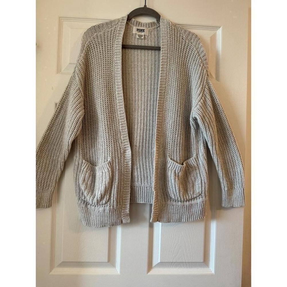 PINK Victoria's Secret Gray Chunky Knit Open Front Cardigan Sweater Womens‎ XS